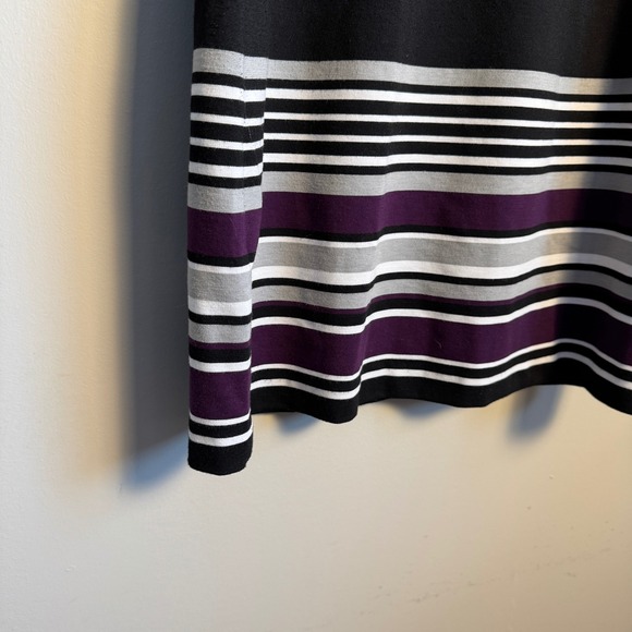 Calvin Klein Black Sheath Dress with Striped Hem Size 12 Jersey Casual Rear Zip - Picture 2 of 16